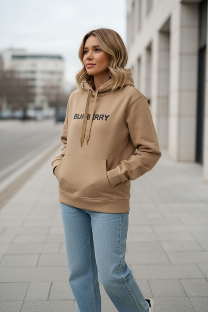 Burberry Hoodie logo Print Camel/ Black- Black / White