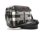 Calfskin Geometric Check Paddy Messenger Dark Birch Brown White