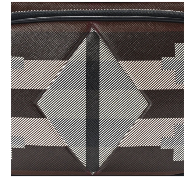 Calfskin Geometric Check Paddy Messenger Dark Birch Brown White